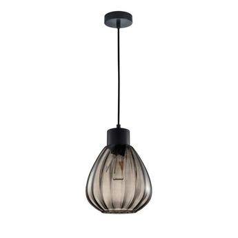 TULIP Interior Bronze Amber  Smokey Black Wine Glass Ribbed Pendant Lights