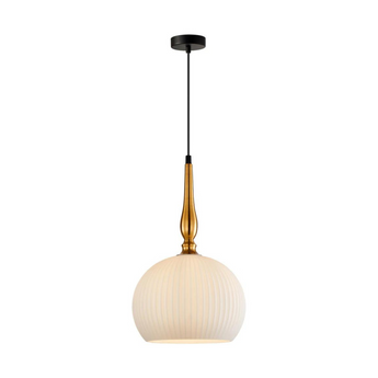 CALIZ Interior Frosted Wine Glass Ribbed with Brass  Black Pendant Lights Large