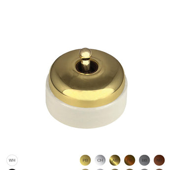 30 Series Switch 16AX/20A 250V~ Porcelain Base Deep White Cover Shallow Smooth Polished Brass Toggle Brass