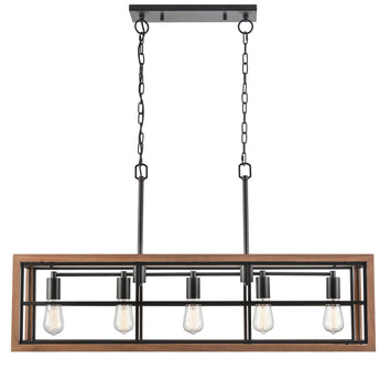 BANQUET: Retro Interior Rectangular Wood Frame Pendant Light