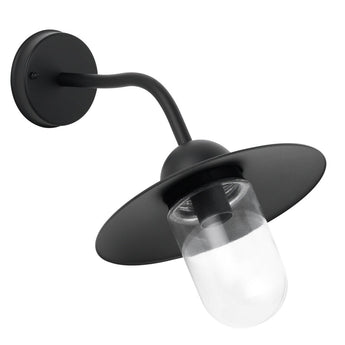 DEKSEL: Industrial Matte Black Exterior Wall Light With Clear Glass IP54