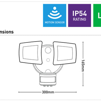 Onyx Twin Head LED Security Flood Light With PIR Sensor