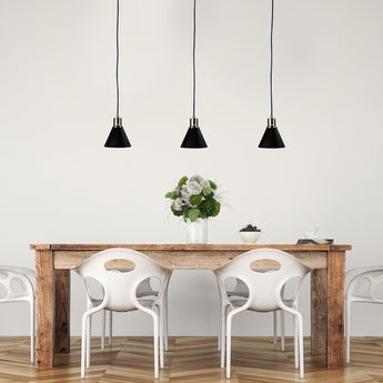 COMO 3 LIGHT Black and Antique Brass 3 Light Bar Pendant