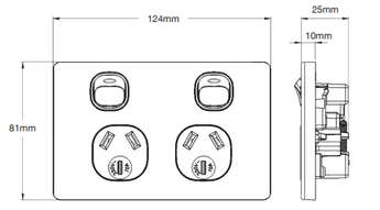 Senoa Simple - Power Point Switched 2 Gang 10A 250V