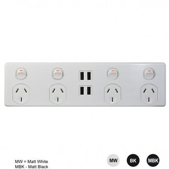 Puma - 4X4 - 4 Socket's x 4 USB's - Double Pole - 250V~, 10A