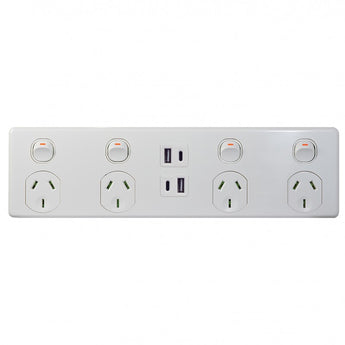 Puma - Power Point 4 Gang 10A 250V~ Double Pole Plus 4 Gang USB Charger Type A & C (3.1A Top & 3.1A Bottom)